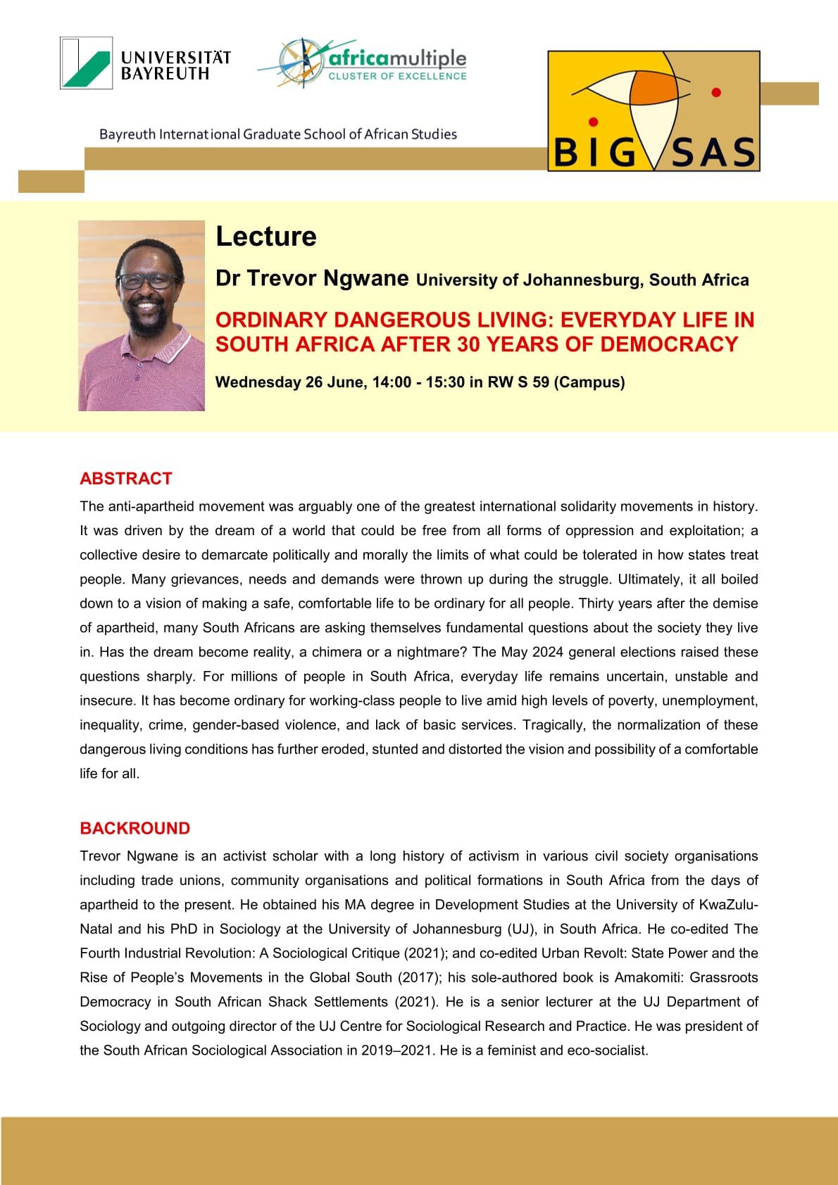 Invitation to Lecture of Dr. Ngwane