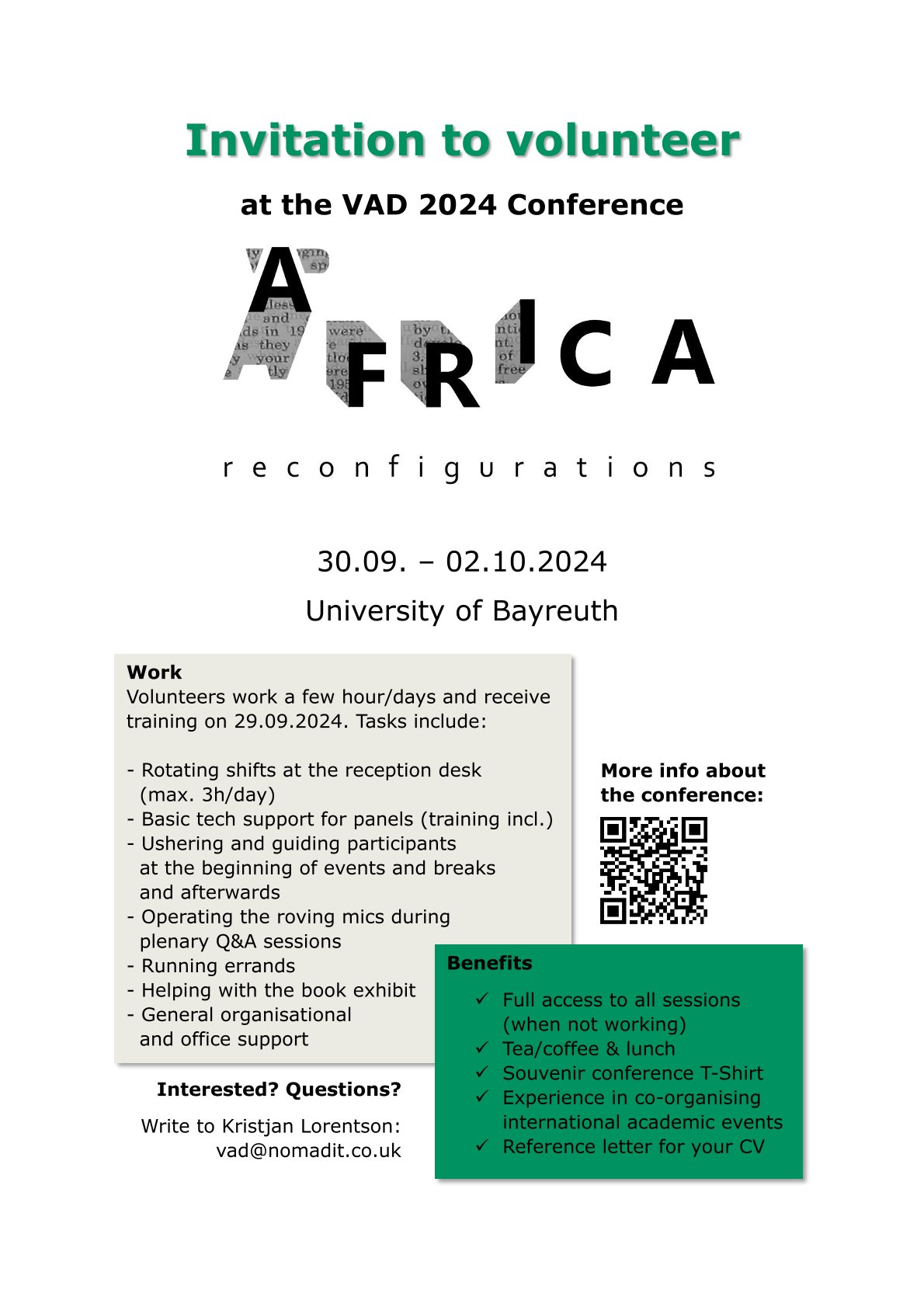 Invitation to volunteer at the VAD 2024 Conference